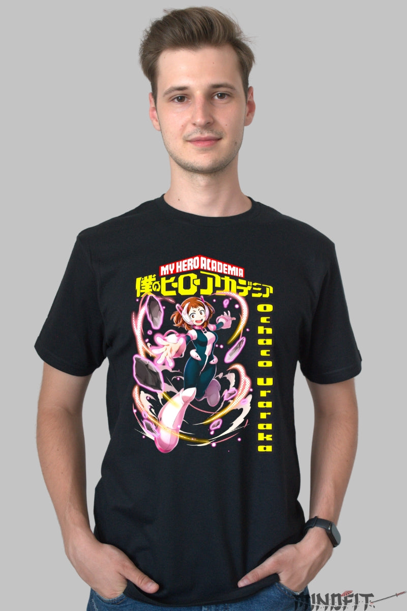 Tricou Anime My Hero Academia - Ochaco Gravitatia Inimii Barbat Negru