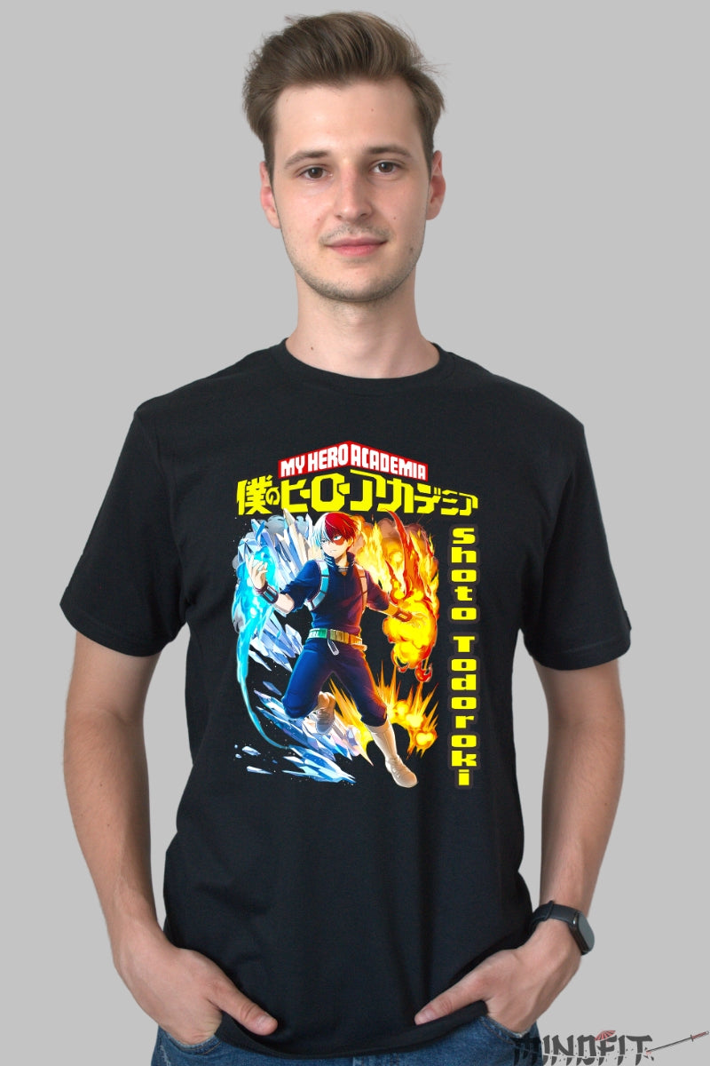 Tricou Anime My Hero Academia - Shoto Todoroki Dubla Putere Barbat Negru