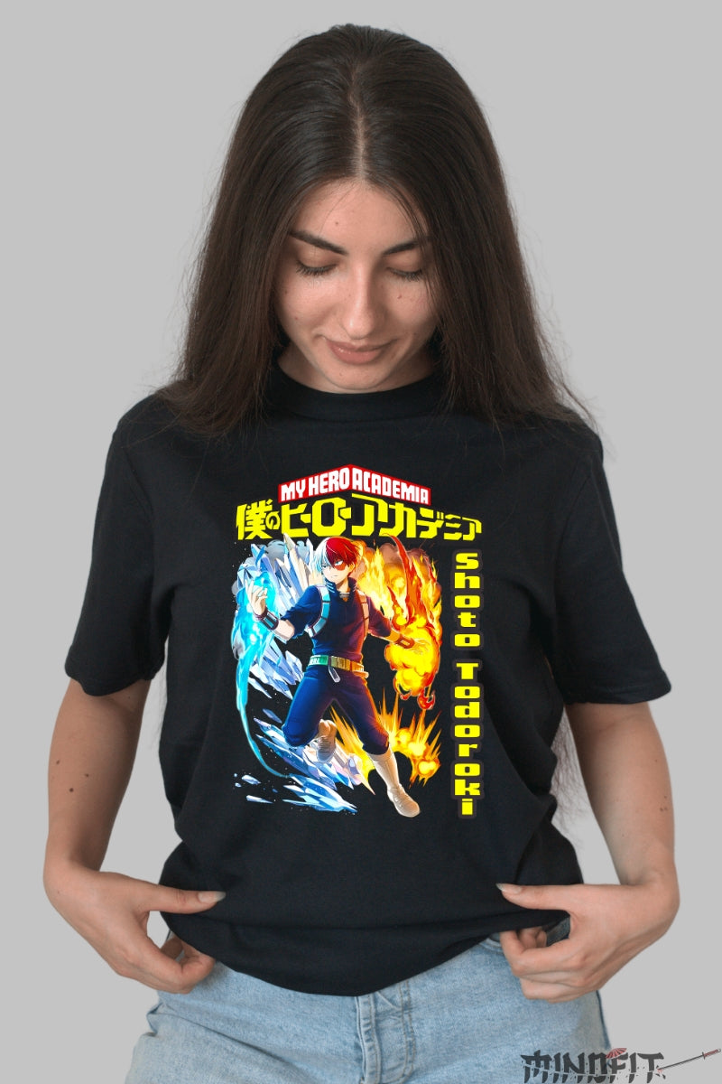 Tricou Anime My Hero Academia - Shoto Todoroki Dubla Putere Dama Negru