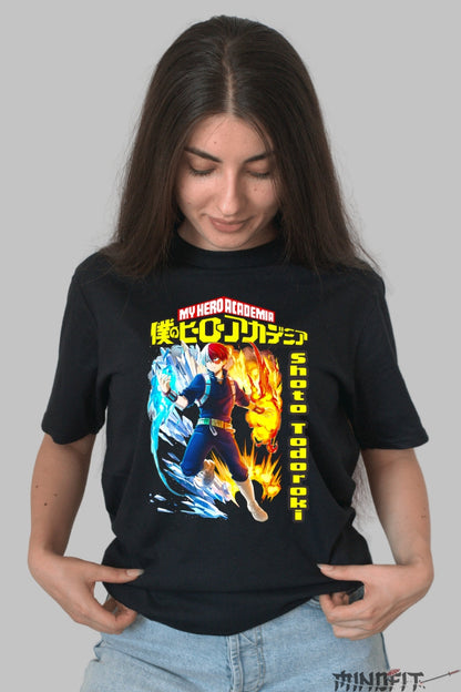 Tricou Anime My Hero Academia - Shoto Todoroki Dubla Putere Dama Negru
