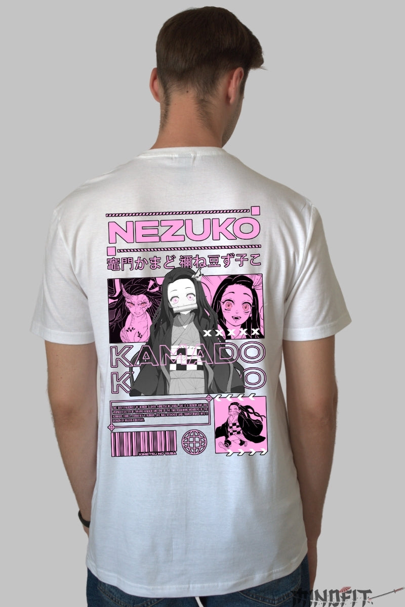Tricou Anime Nezuko - Demon cu Inima Umana Barbat Alb