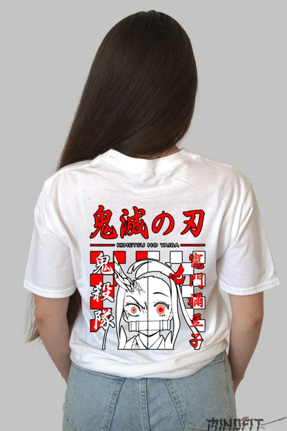 Tricou Anime Nezuko Demon Form - Kimetsu Style Dama alb