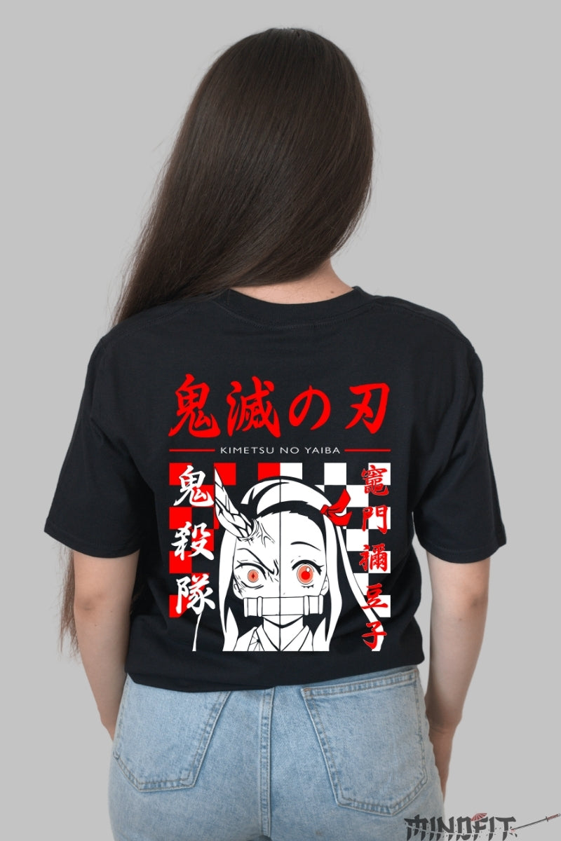 Tricou Anime Nezuko Demon Form - Kimetsu Style Dama Negru