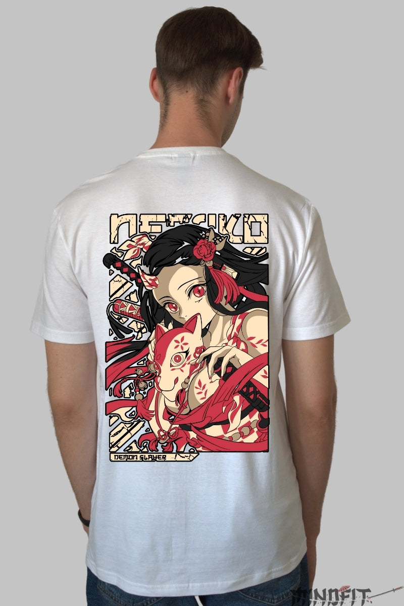 Tricou Anime Nezuko - Spiritul Vulpii Demon Barbat Alb