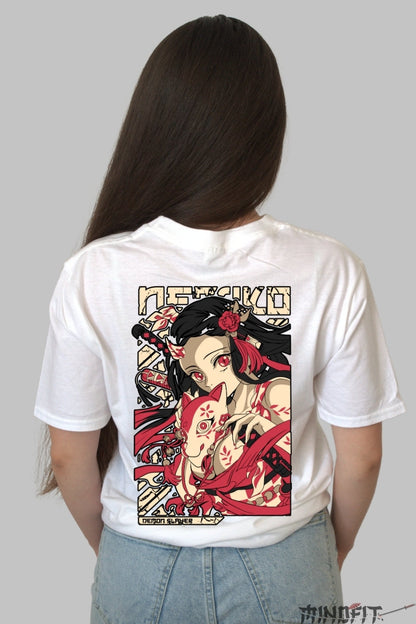 Tricou Anime Nezuko - Spiritul Vulpii Demon Dama alb
