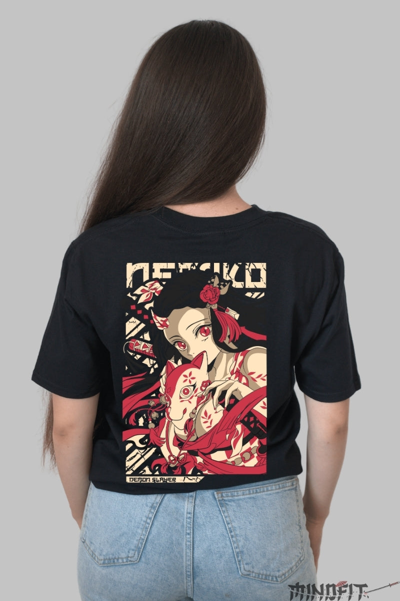 Tricou Anime Nezuko - Spiritul Vulpii Demon Dama Negru