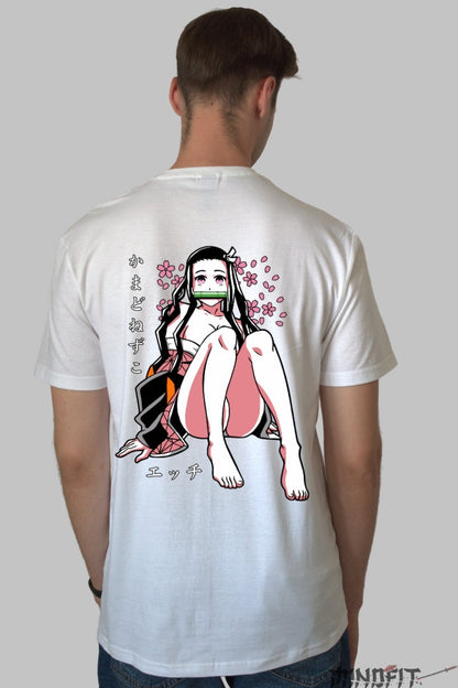 Tricou Anime Nezuko Stil Sakura Demon Barbat Alb
