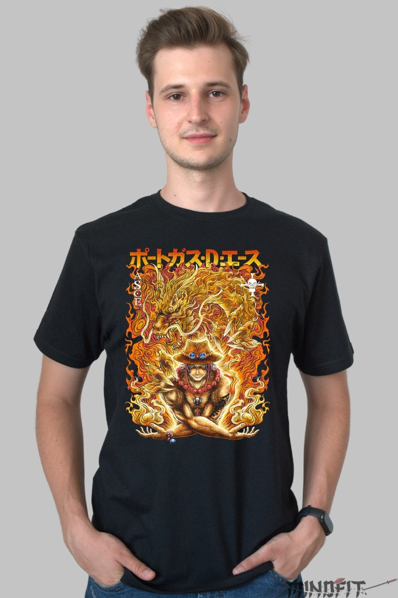 Tricou Anime One Piece - Ace Flacara Dragonului barbat negru