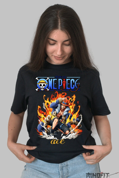 Tricou Anime One Piece - Ace Flacara Libertatii dama negru