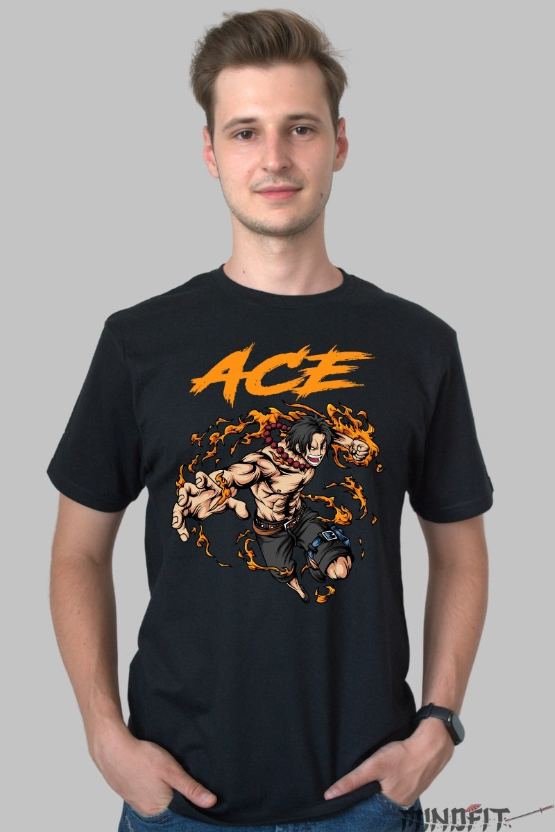 Tricou Anime One Piece - Ace Flacara Nefranta barbat negru