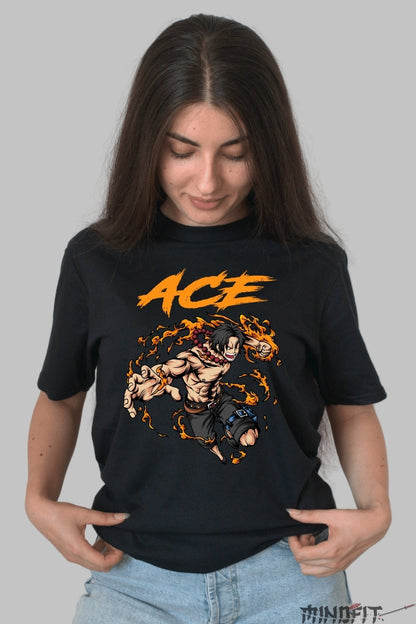 Tricou Anime One Piece - Ace Flacara Nefranta dama negru