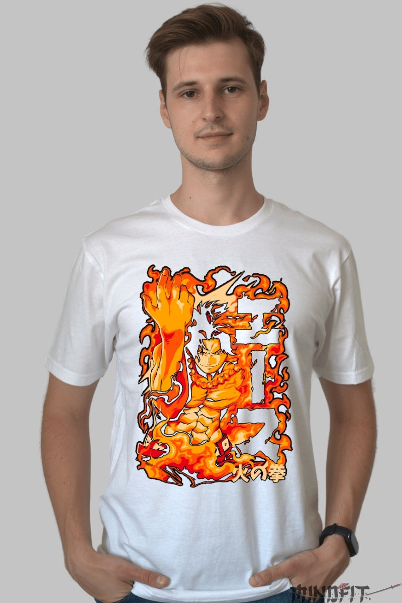 Tricou Anime One Piece - Ace Pumnul de Foc barbat alb