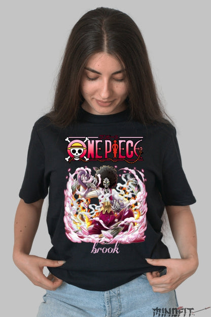 Tricou Anime One Piece - Brook Soul King in actiune dama negru