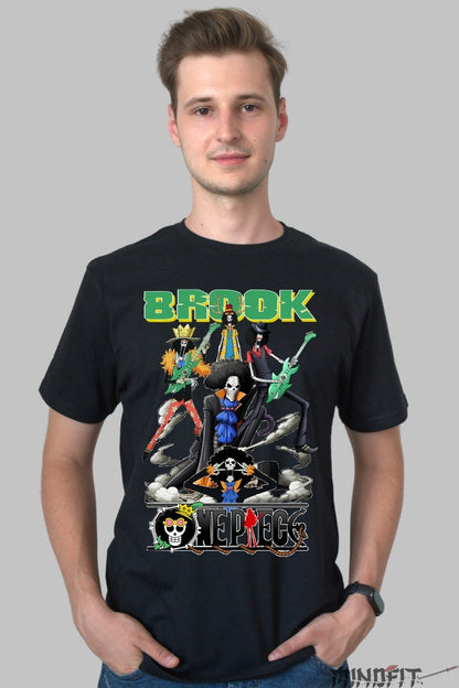 Tricou Anime One Piece - Brook Soul Rocker Crew barbat negru