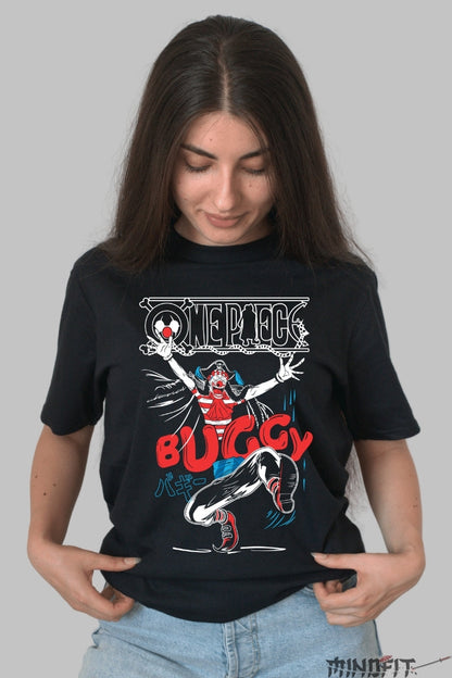 Tricou Anime One Piece - Buggy the Clown in Actiune dama negru