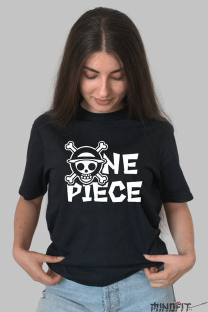 Tricou Anime One Piece - Emblema Piratilor Mugiwara dama negru