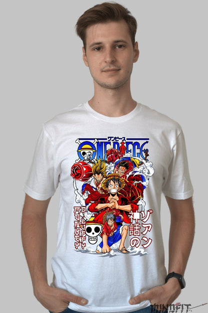 Tricou Anime One Piece - Eroii Straw Hat in actiune epica barbat alb