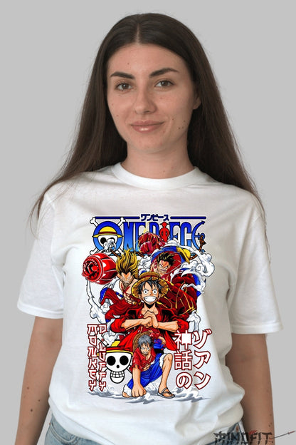 Tricou Anime One Piece - Eroii Straw Hat in actiune epica dama alb