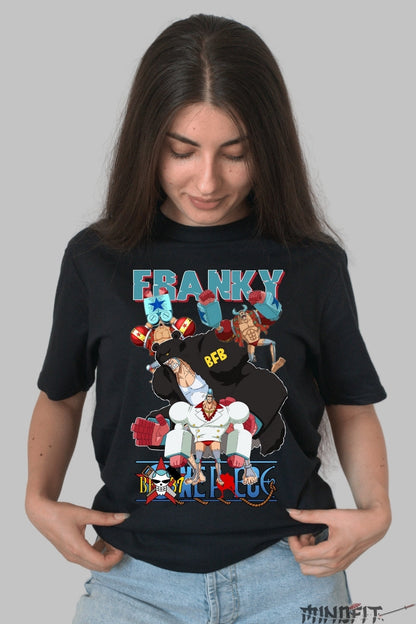 Tricou Anime One Piece - Franky Cyborg Power dama negru