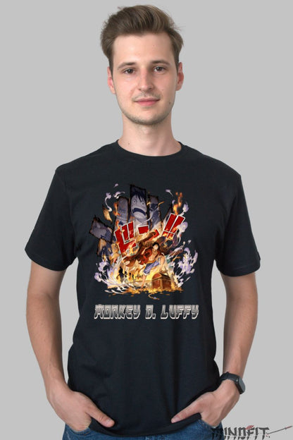 Tricou Anime One Piece Luffy Fire Battle barbat negru