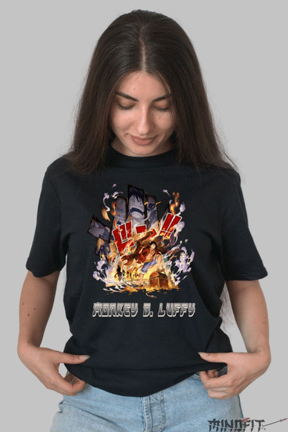 Tricou Anime One Piece Luffy Fire Battle dama negru