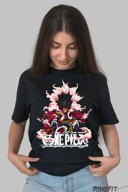 Tricou Anime One Piece - Luffy Gear 4 Conqueror's Haki dama negru