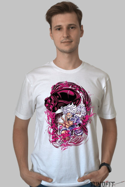 Tricou Anime One Piece - Luffy Gear 5 Awakened Power barbat alb