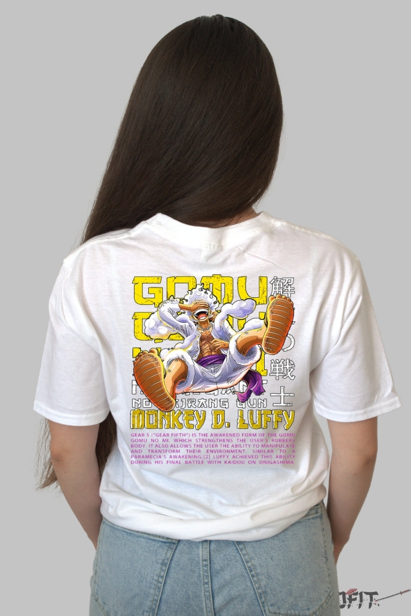 Tricou Anime One Piece - Luffy Gear 5 Awakened Power dama alb
