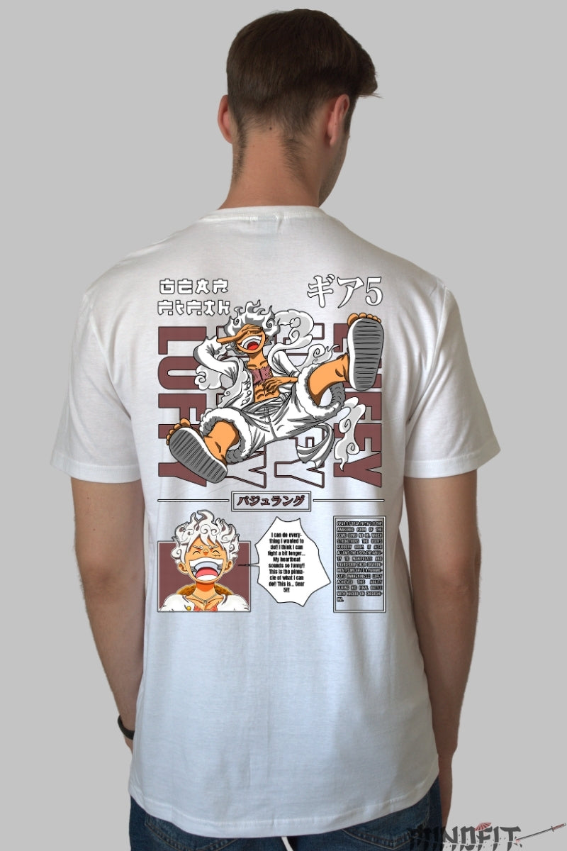 Tricou Anime One Piece - Luffy Gear 5 Awakening barbat alb