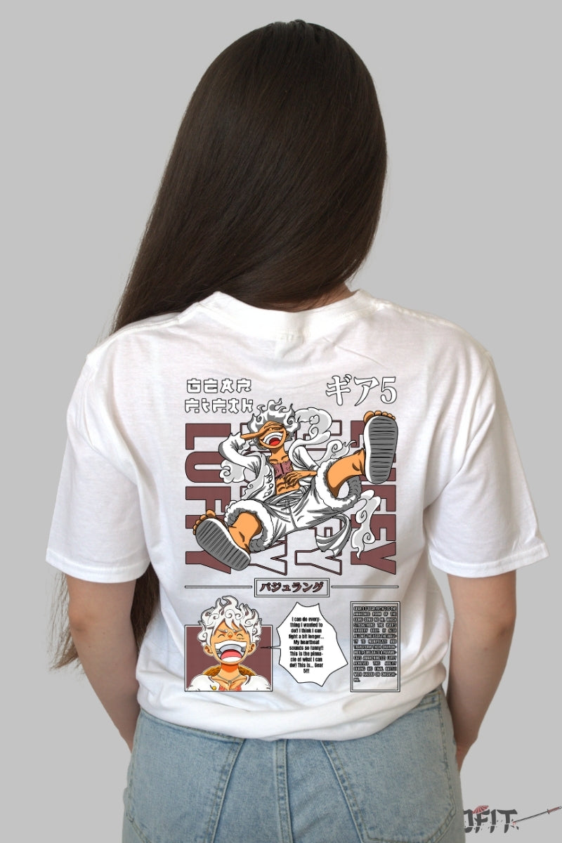 Tricou Anime One Piece - Luffy Gear 5 Awakening dama alb