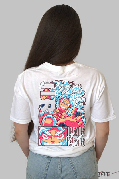 Tricou Anime One Piece - Luffy Gear 5 Awakening dama alb