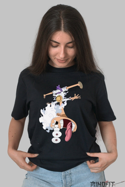 Tricou Anime One Piece - Luffy Gear 5 Cartoon Mode dama negru