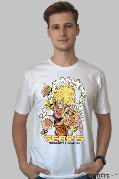 Tricou Anime One Piece - Luffy Gear 5 Explozie de Energie barbat alb