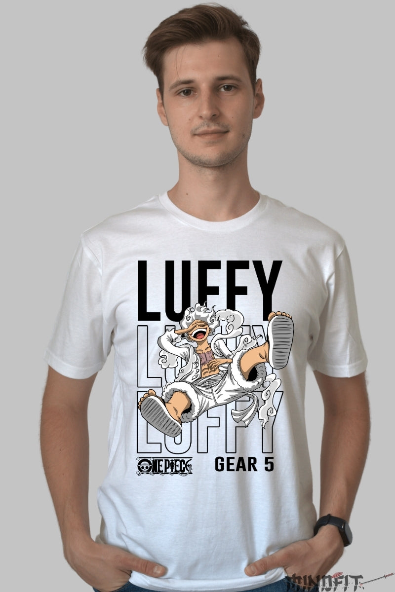 Tricou Anime One Piece - Luffy Gear 5 Explozie de Energie barbat alb