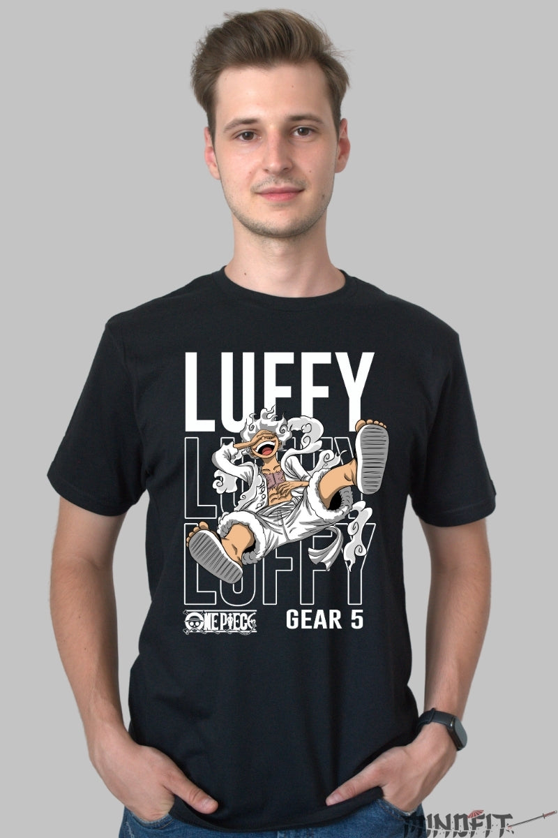 Tricou Anime One Piece - Luffy Gear 5 Explozie de Energie barbat negru