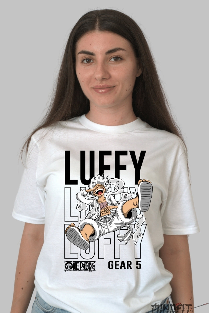 Tricou Anime One Piece - Luffy Gear 5 Explozie de Energie dama alb