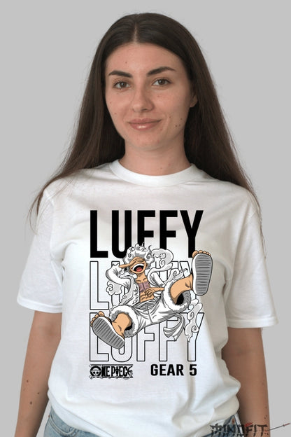 Tricou Anime One Piece - Luffy Gear 5 Explozie de Energie dama alb