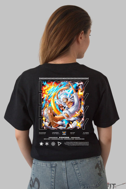 Tricou Anime One Piece - Luffy Gear 5 Explozie de Energie dama negru