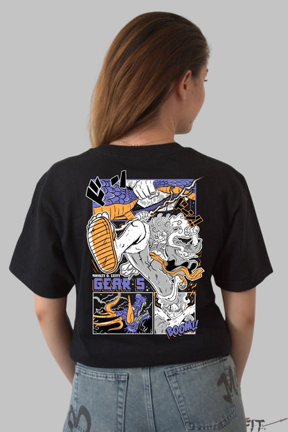 Tricou Anime One Piece - Luffy Gear 5 Impact dama negru