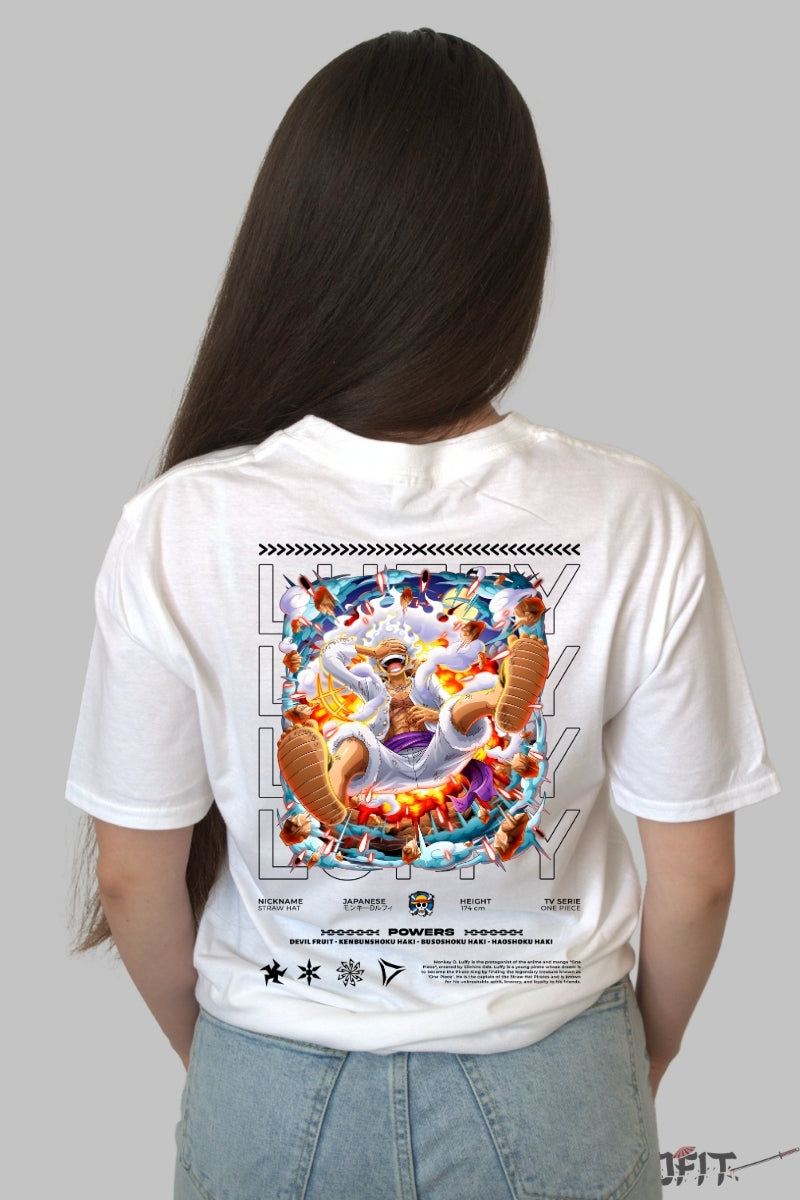 Tricou Anime One Piece - Luffy Gear 5 Legendar dama alb
