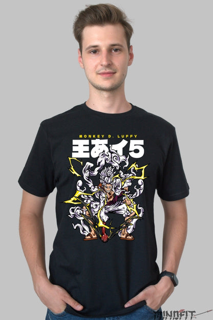 Tricou Anime One Piece - Luffy Gear 5 Lightning Rage barbat negru