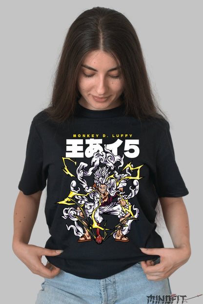 Tricou Anime One Piece - Luffy Gear 5 Lightning Rage dama negru