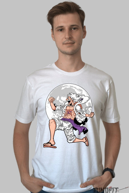 Tricou Anime One Piece - Luffy Gear 5 Moon Fury barbat alb