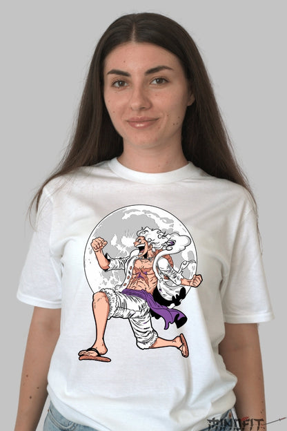 Tricou Anime One Piece - Luffy Gear 5 Moon Fury dama alb