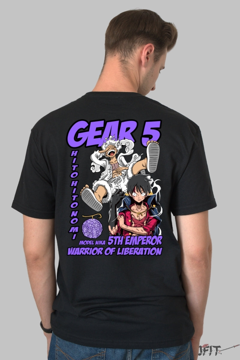 Tricou Anime One Piece - Luffy Gear 5 Nika Liberator barbat negru