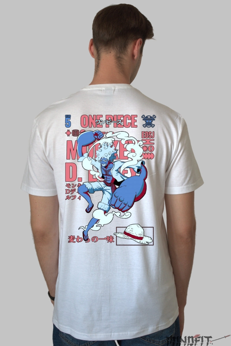 Tricou Anime One Piece - Luffy Gear 5 Revolution barbat alb