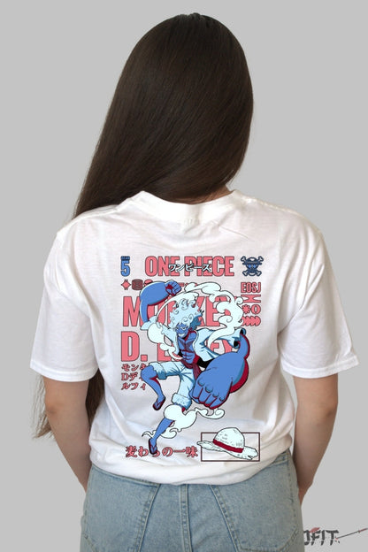 Tricou Anime One Piece - Luffy Gear 5 Revolution dama alb