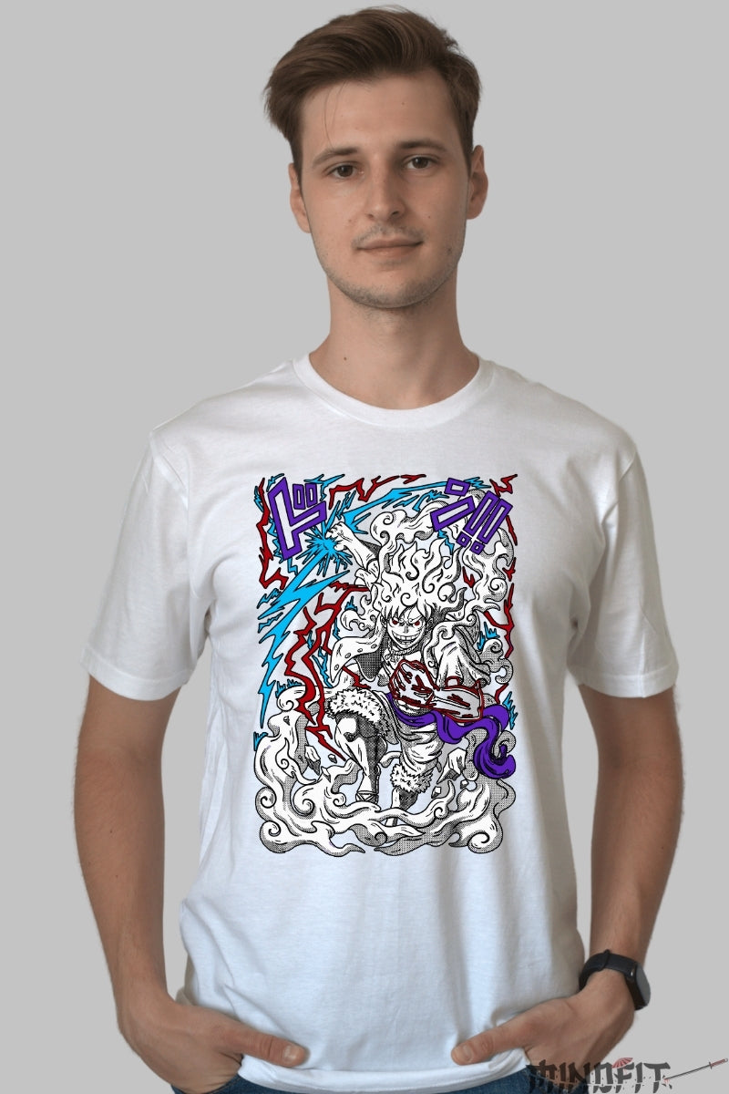 Tricou Anime One Piece - Luffy Gear 5 Toon Force barbat alb