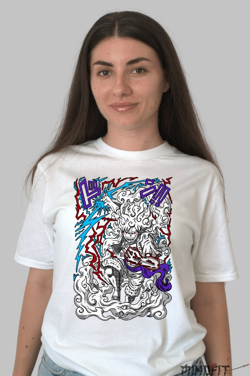 Tricou Anime One Piece - Luffy Gear 5 Toon Force dama alb