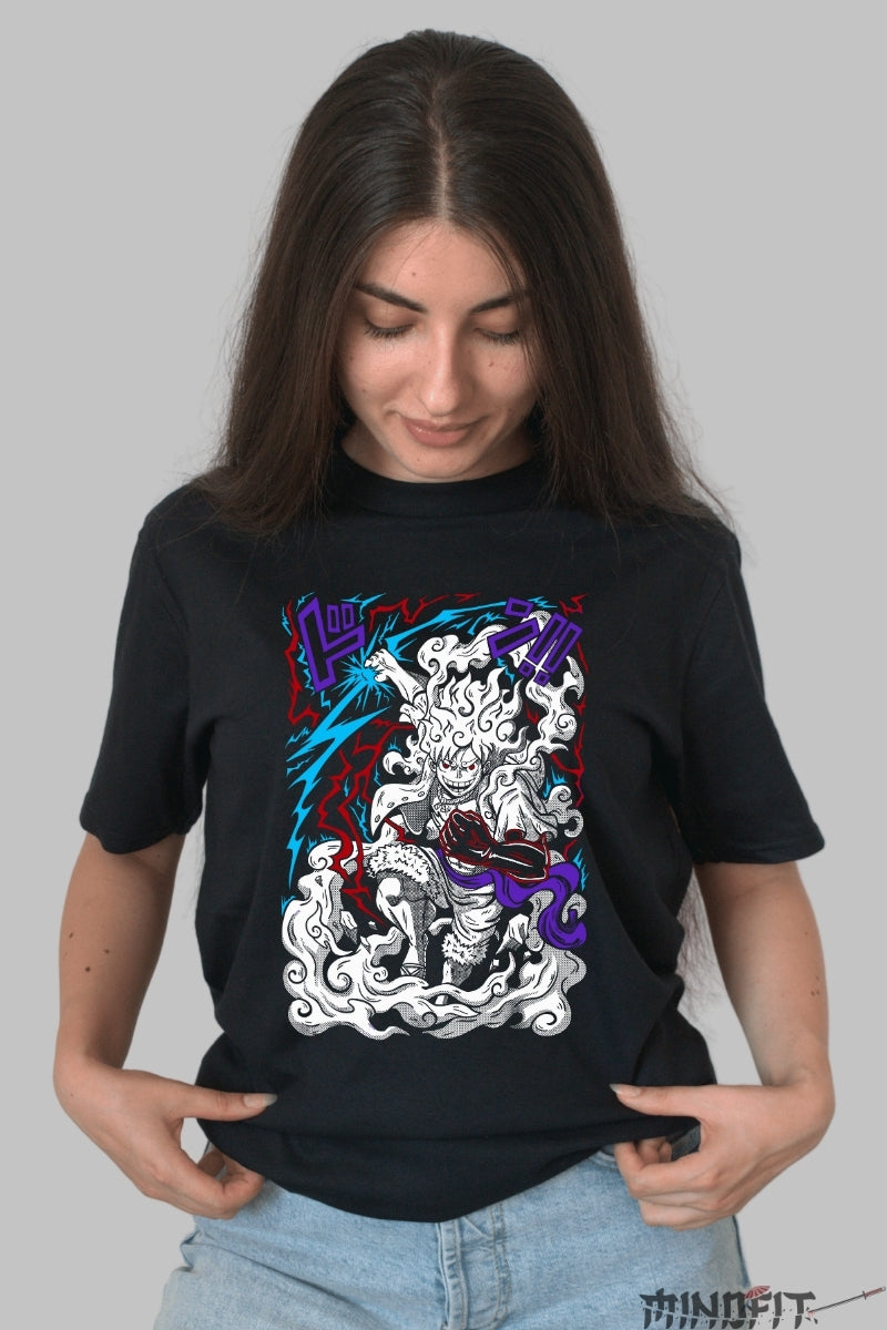 Tricou Anime One Piece - Luffy Gear 5 Toon Force dama negru